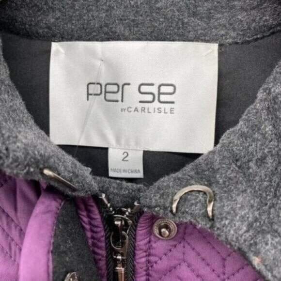 Carlisle Racquel Purple Quilted Gray Wool XS Winter Classic Midi Pea Coat NEW - Picture 4 of 9